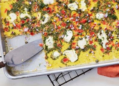 sheet-pan-eggs-with-smoked-salmon-cream-cheese-dill