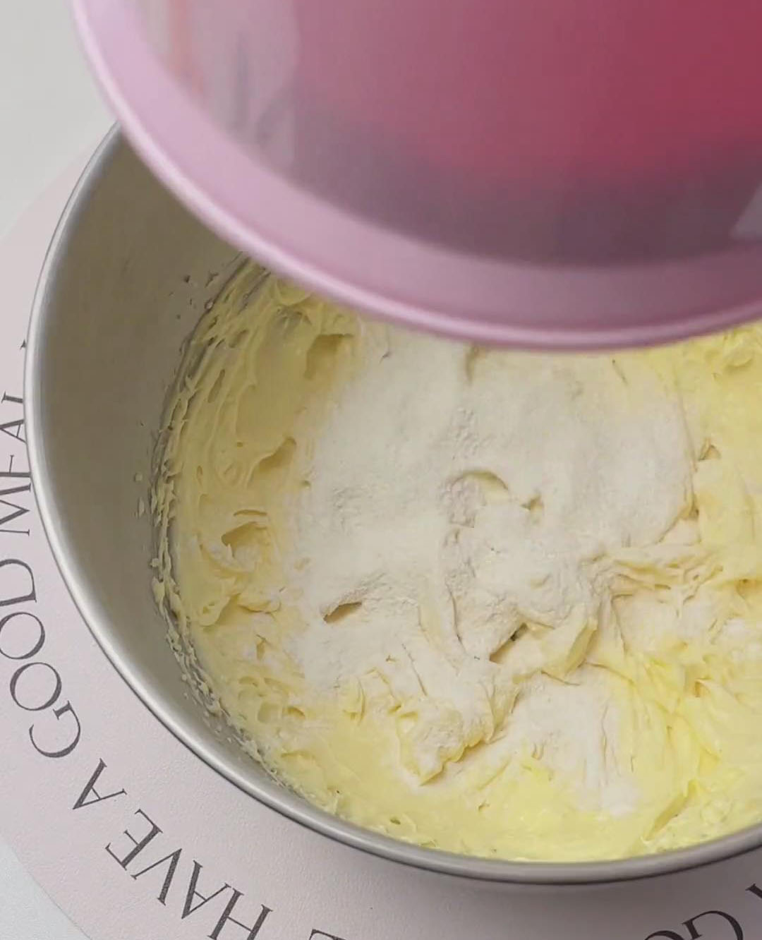 combine and sift 26g bread flour 24g almond flour and 100g cake flour