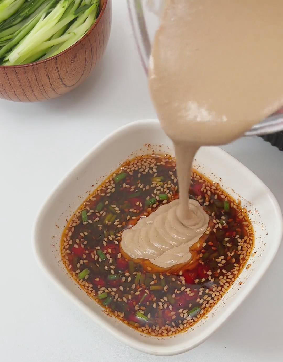 combine the sesame paste mixture with the prepared sauce