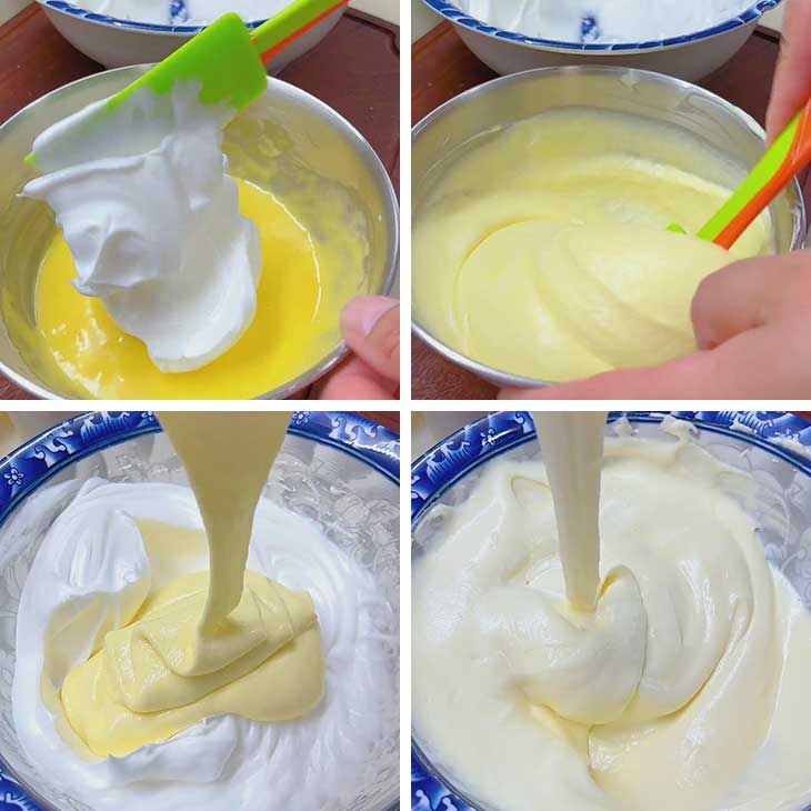 mixing the batter with egg whites