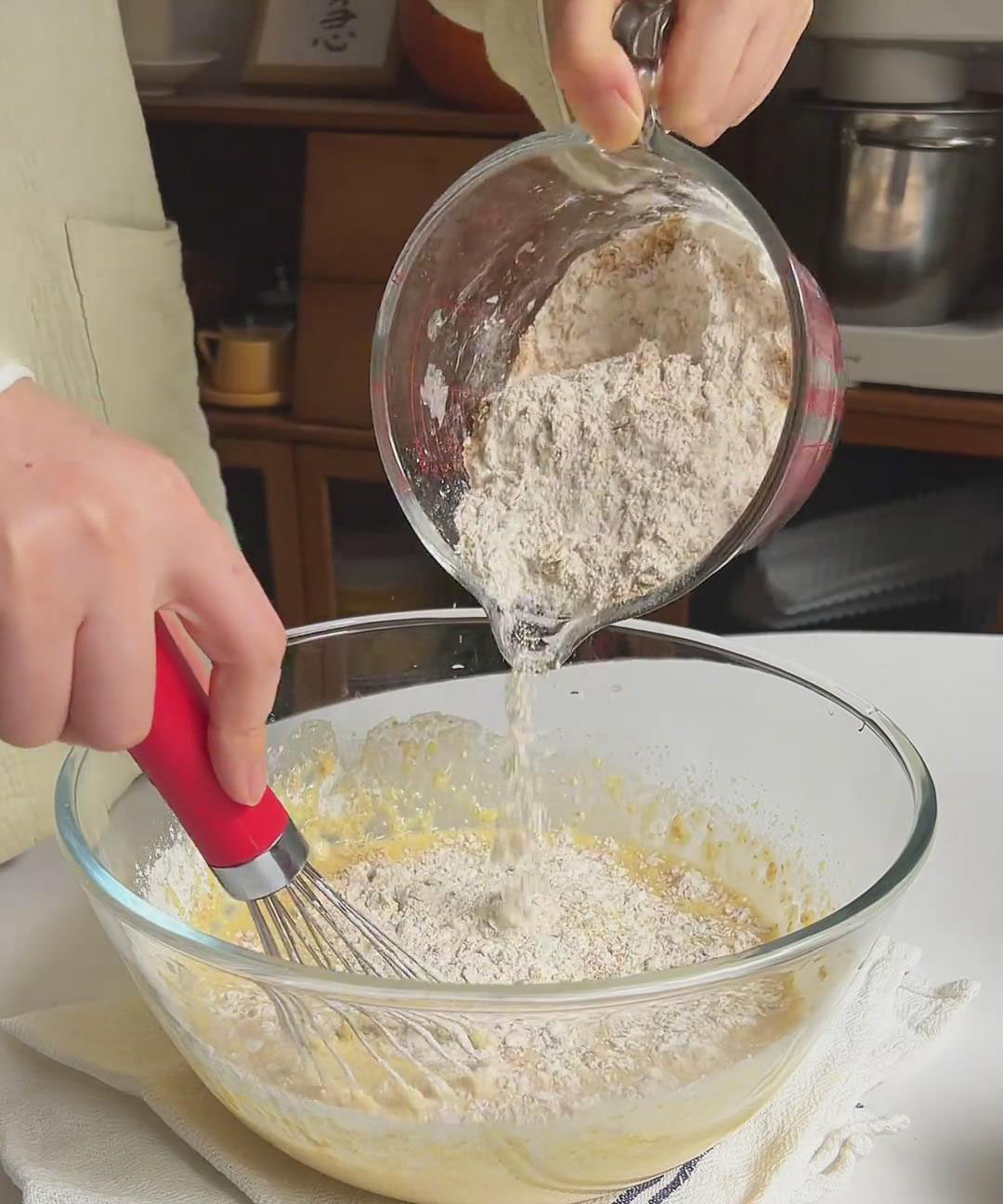 combine wet and dry ingredients